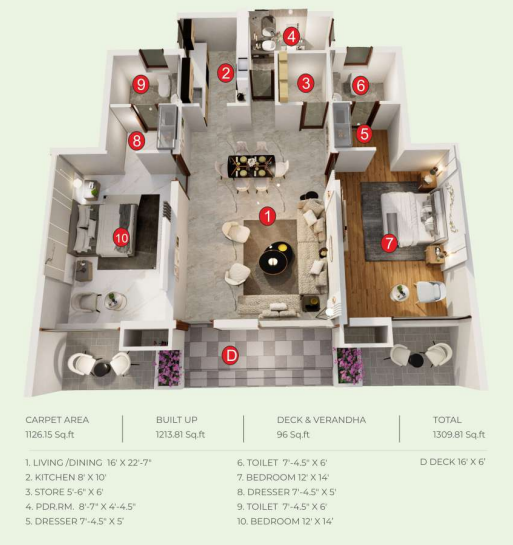 Layout plan type 3 (2 BR)